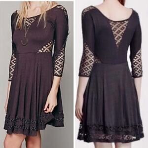 Free people to the point black lace‎ inset dress